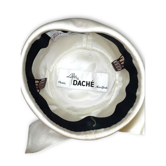 Vintage Lellén Daché Ivory Satin Bow Hat Pasadena Victorian Room - Picture 6 of 11